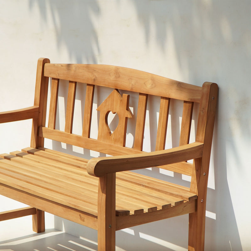 Gartenbank Teak 2-Sitzer HOME | mit Haus & Herz Design
