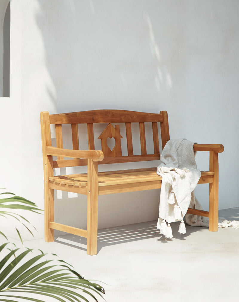 Gartenbank Teak 2-Sitzer HOME | mit Haus & Herz Design