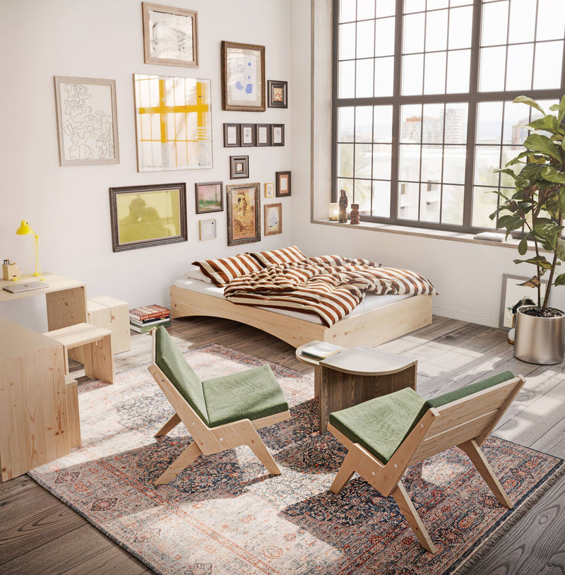 Massivholzbett ORBIT BED Raw Kiefer natur 3 Größen
