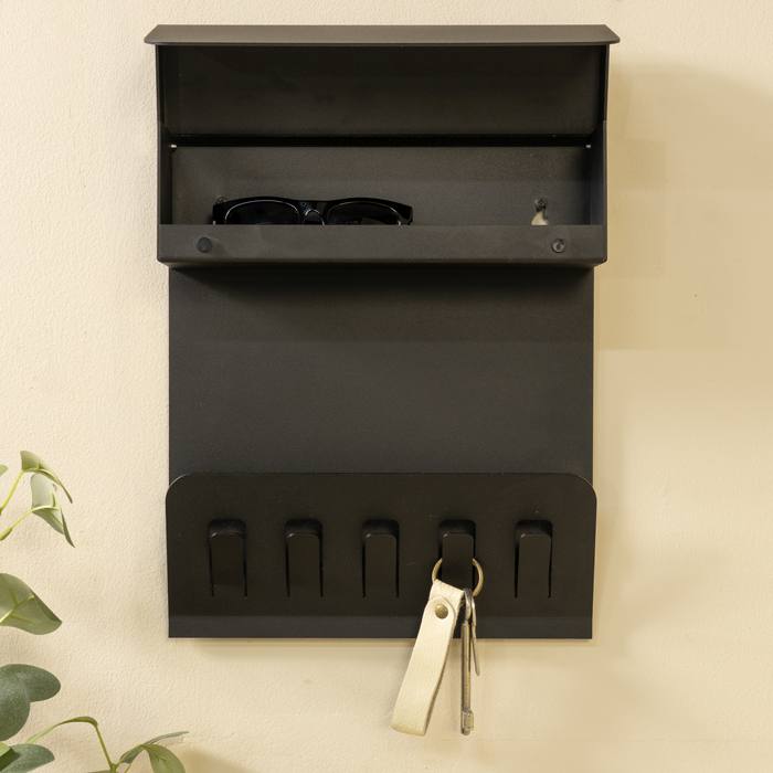 Wandgarderobe KEEPER Schwarz Garderobe 5 Haken und Klappe, von Spinder