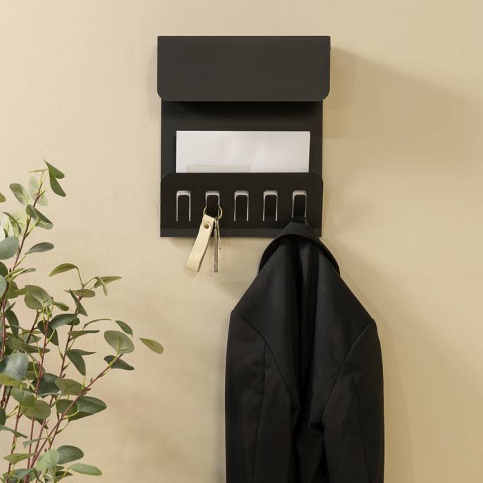 Wandgarderobe KEEPER Schwarz Garderobe 5 Haken und Klappe, von Spinder