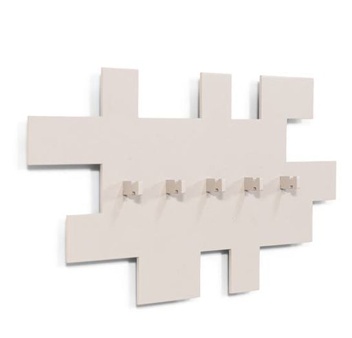 Garderobe TETROMINO Hakenleiste in Gesamtansicht mit fünf quadratischen Wandhaken an horizontaler Leiste.