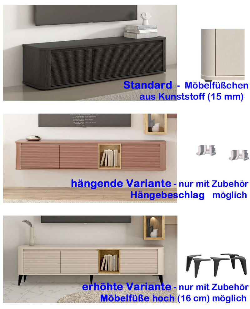 TV-Board Lowboard BREATHTAKER 215 mit 3 Klappen in drei Farben, Forte