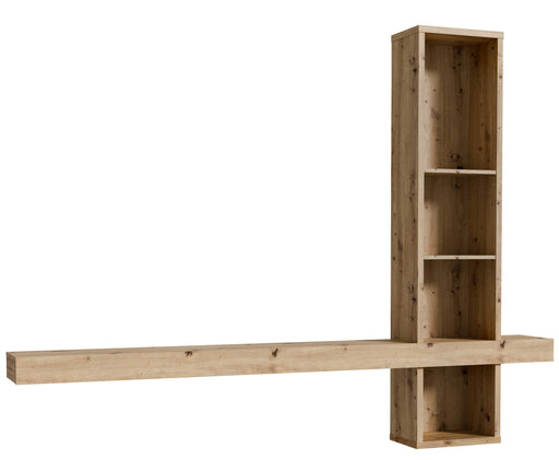 Wandboard Regal LOUOTO mit großer Ablage in Artisan Eiche, Gesamtansicht mit horizontalem Tablar.