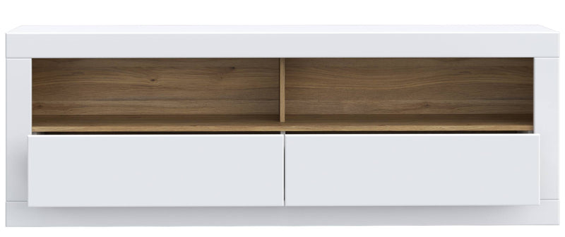 TV-Board LEFKADAS Lowboard Weiß seidenmatt 2 Schubladen von Forte