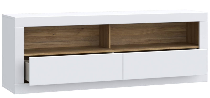 TV-Board LEFKADAS Lowboard Weiß seidenmatt 2 Schubladen von Forte