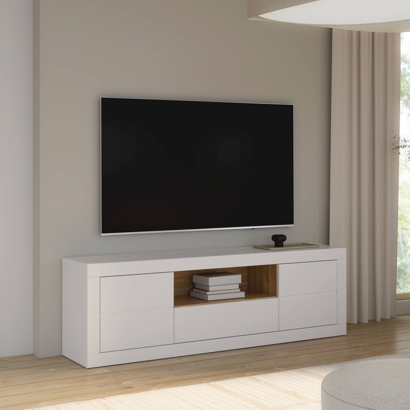 Lowboard TV-Board LEFKADAS Weiß seidenmatt 2 Türen 1 Schublade, Forte