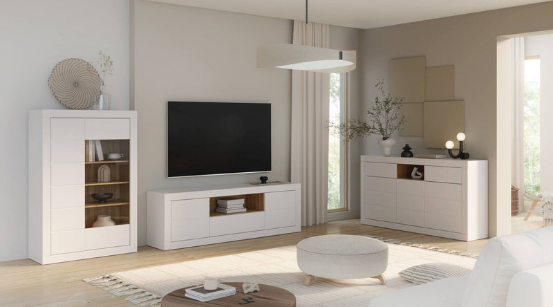 Lowboard TV-Board LEFKADAS Weiß seidenmatt 2 Türen 1 Schublade, Forte