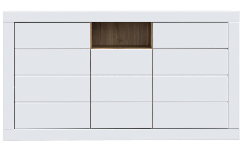 Sideboard Kommode LEFKADAS Weiß seidenmatt 3 Türen 2 Schubladen, Forte