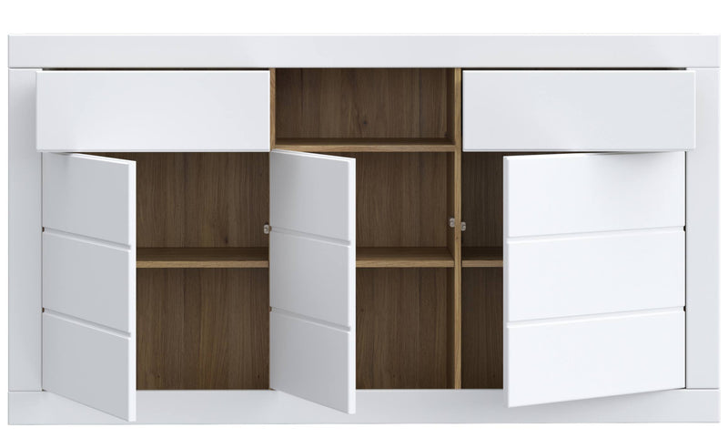 Sideboard Kommode LEFKADAS Weiß seidenmatt 3 Türen 2 Schubladen, Forte