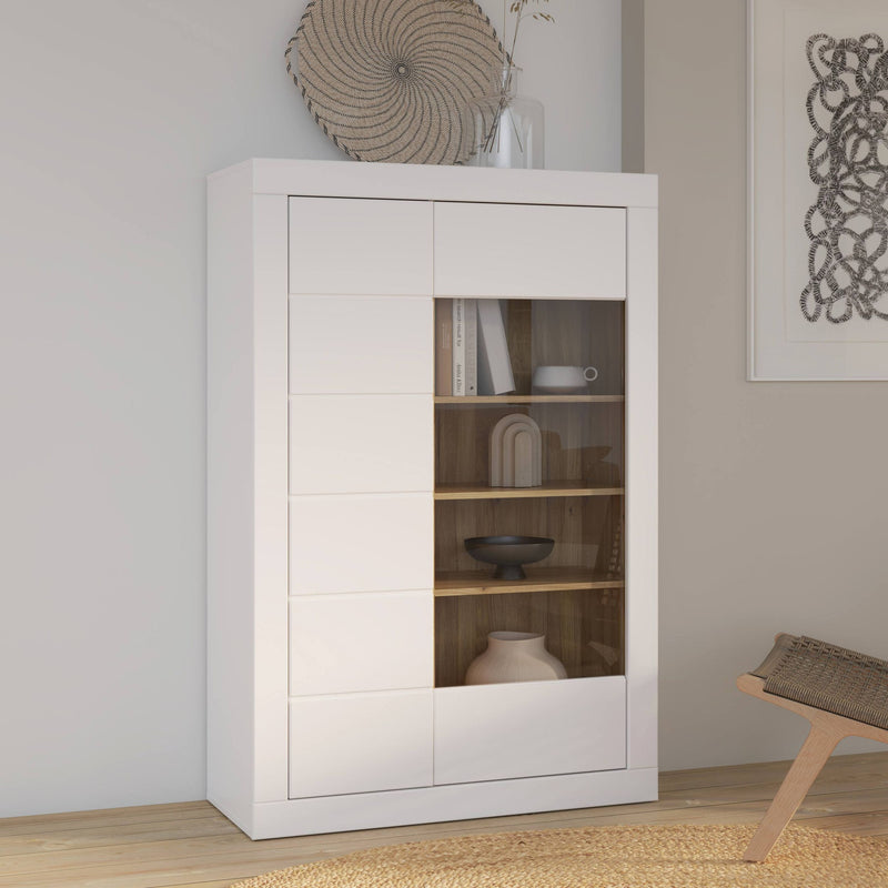 Highboard Vitrine LEFKADAS Weiß seidenmatt 2 Türen, von Forte