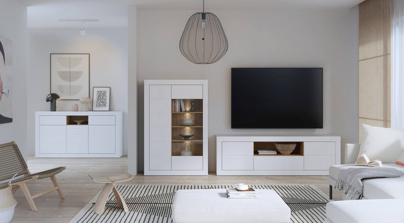 Highboard Vitrine LEFKADAS Weiß seidenmatt 2 Türen, von Forte