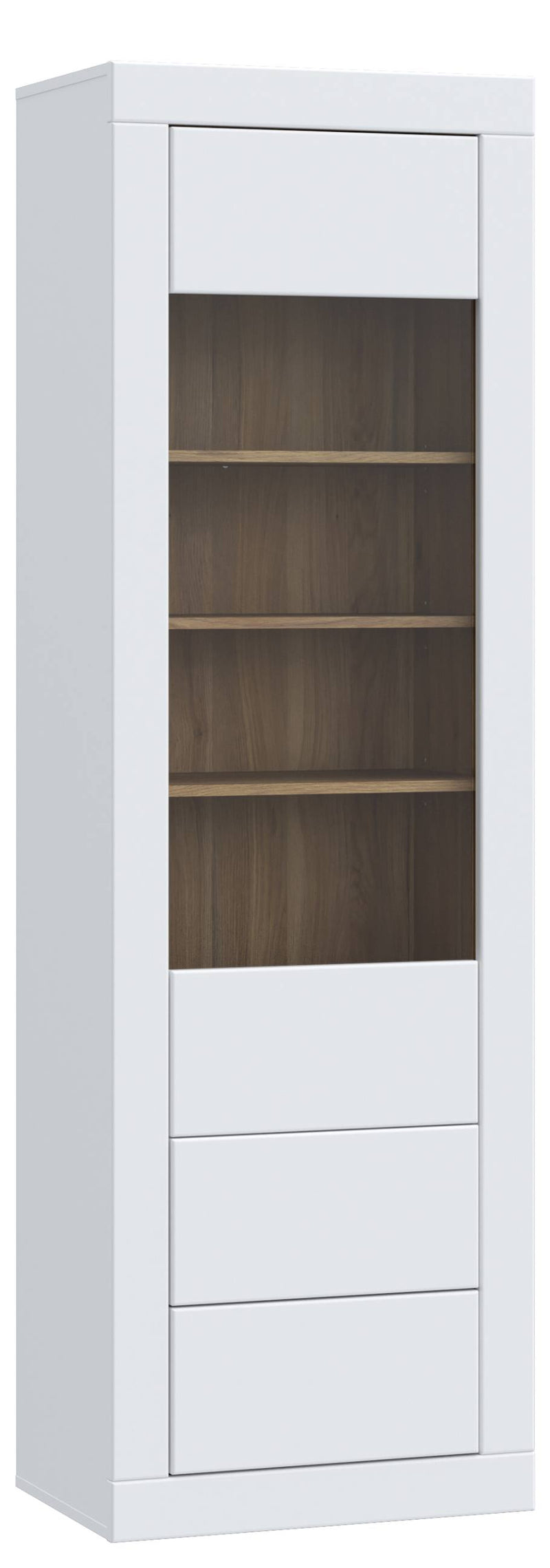 Vitrine LEFKADAS Weiß seidenmatt 1 Tür 2 Schubladen, von Forte