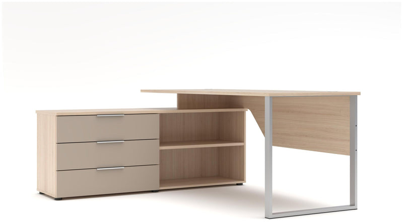 Winkel  Schreibtisch SANTORIN Riva Eiche & Glas Cashmere 180 x 160 cm