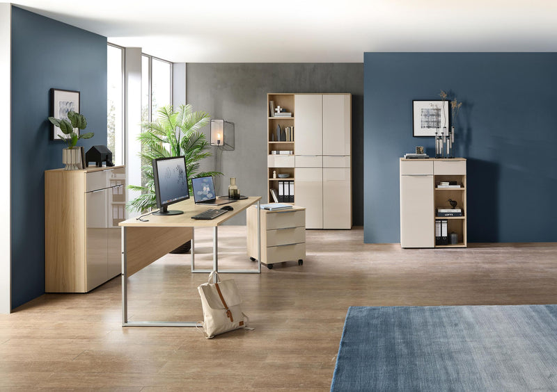Büroschrank SANTORIN 80x198 cm Riva Eiche & Glas Cashmere Hochglanz