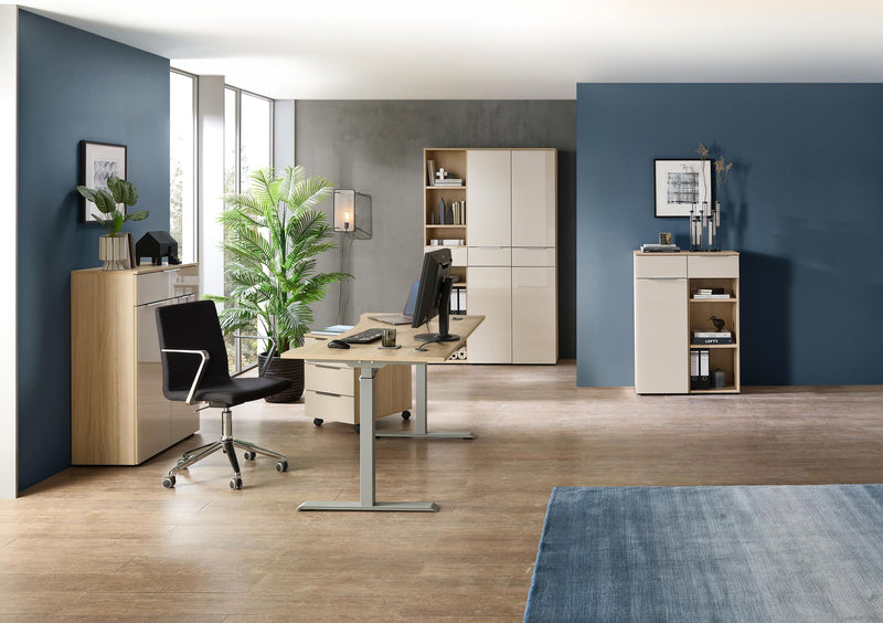 Büroschrank SANTORIN 80x198 cm Riva Eiche & Glas Cashmere Hochglanz