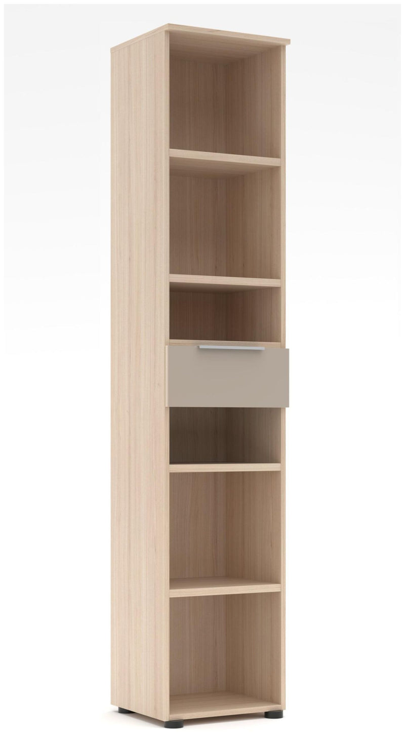Schmales Büroregal SANTORIN Riva Eiche 6 Fächer & Schubkasten