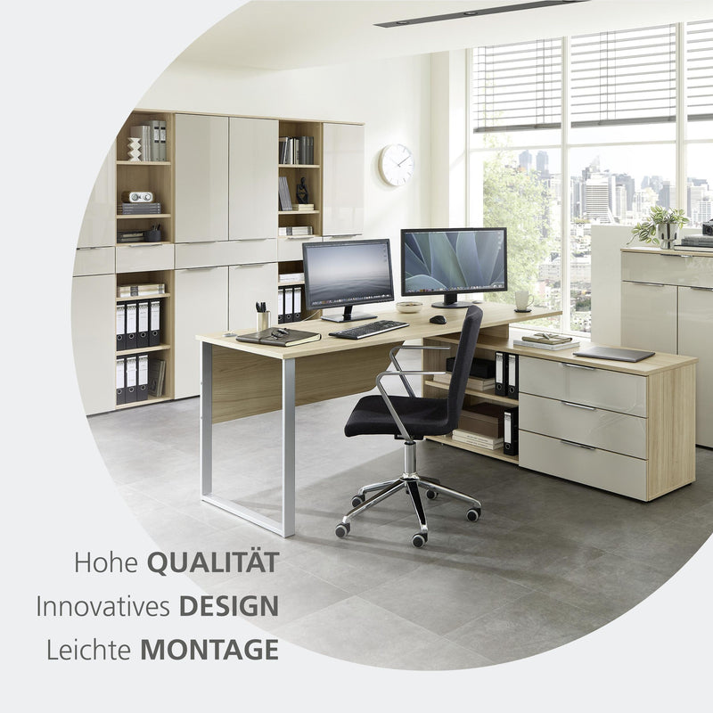 Büroschrank SANTORIN Riva Eiche & Glas Cashmere 110 cm Hoch