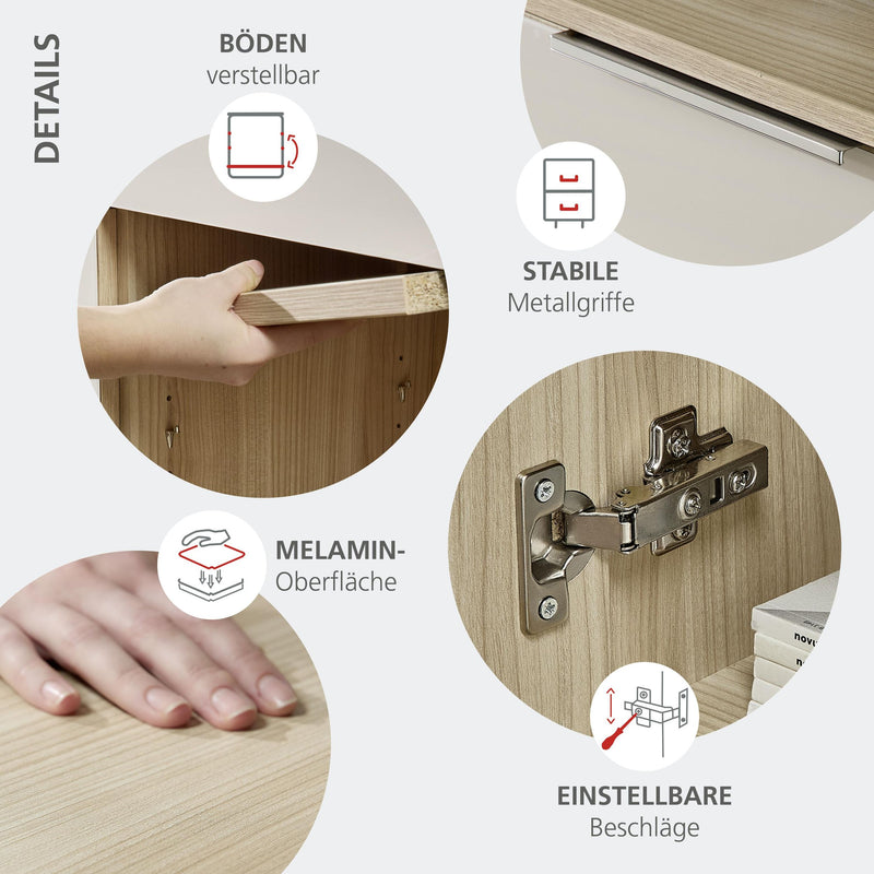 Kompakter Büroschrank SANTORIN Riva Eiche & Glas Cashmere 110 cm