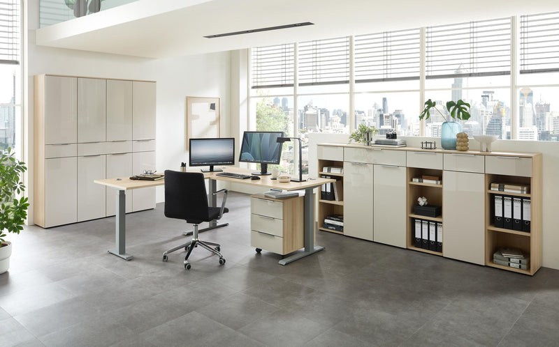 Kompakter Büroschrank SANTORIN Riva Eiche & Glas Cashmere 110 cm