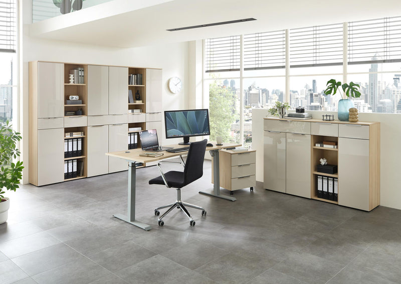 Büroregal SANTORIN 40 cm Riva Eiche & Glas Cashmere 110 cm Hoch