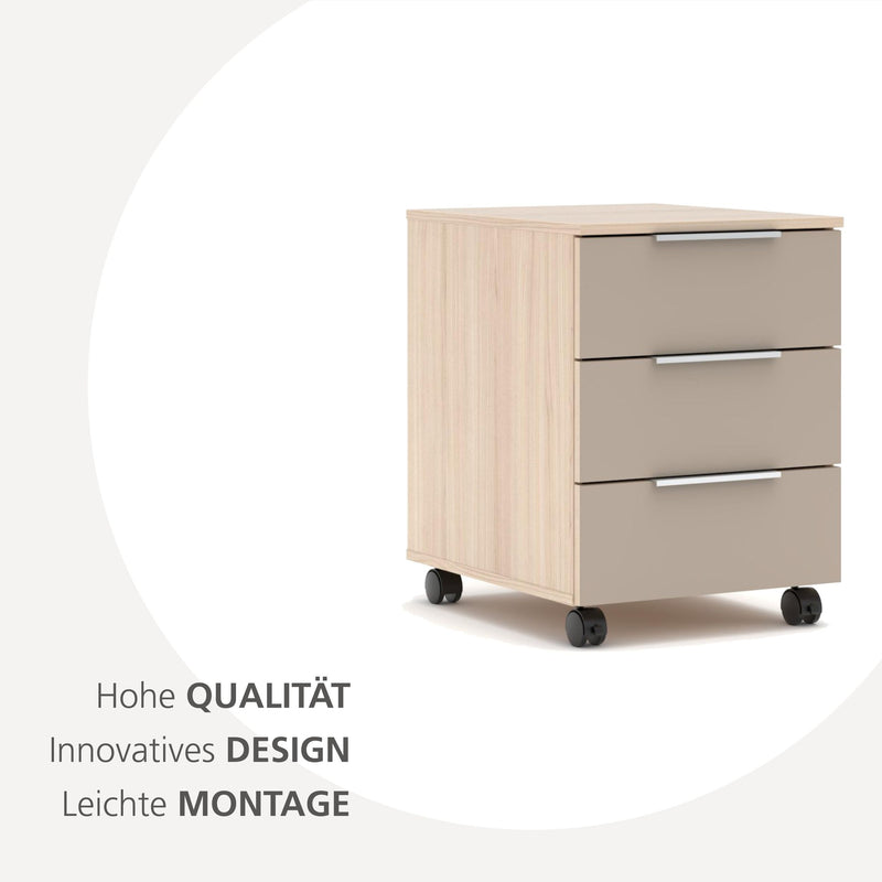 Rollcontainer SANTORIN Riva Eiche & Glas Cashmere 3 Schubkästen