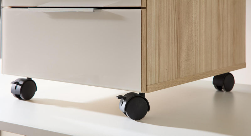 Rollcontainer SANTORIN Riva Eiche & Glas Cashmere 3 Schubkästen