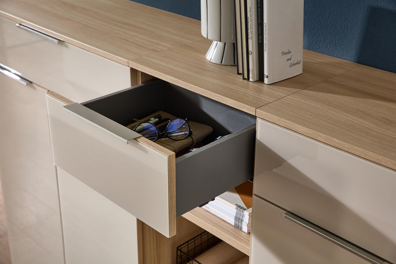 Komplettbüro SANTORIN I Riva Eiche & Glas Cashmere 10-teilig