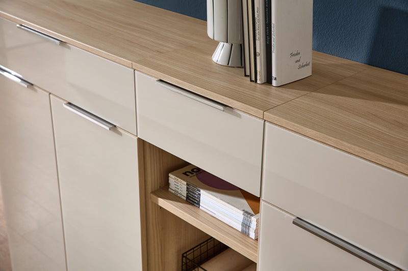 Komplettbüro SANTORIN II Riva Eiche & Glas Cashmere 9-teilig