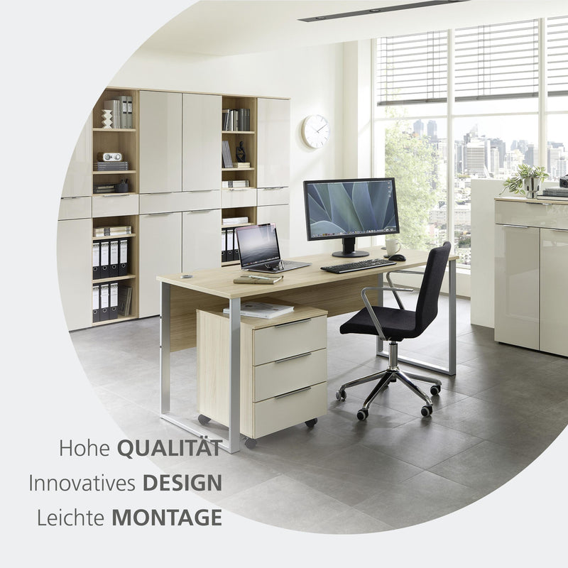 Komplettbüro SANTORIN III Riva Eiche & Glas Cashmere 10-teilig