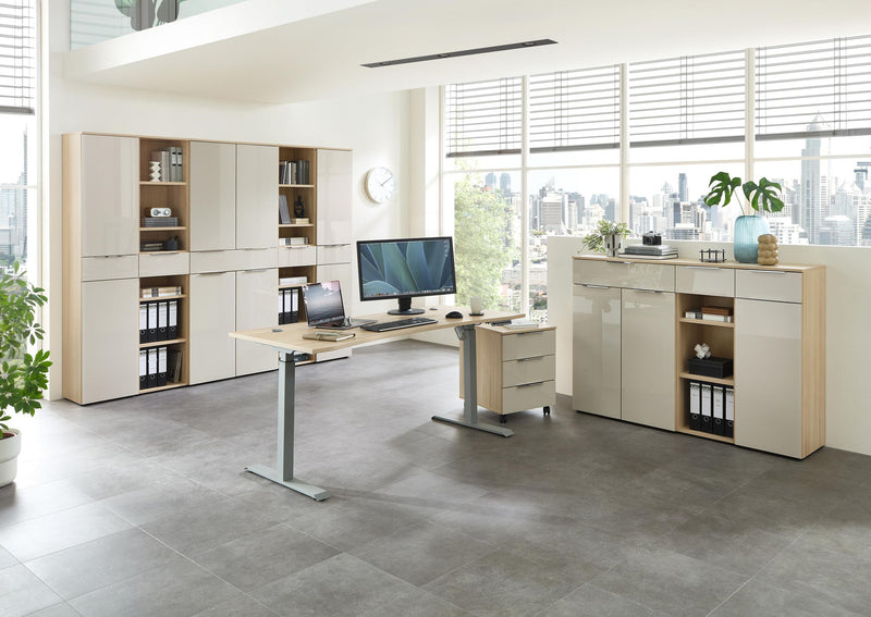 Komplettbüro SANTORIN IV Riva Eiche & Glas Cashmere 10-teilig