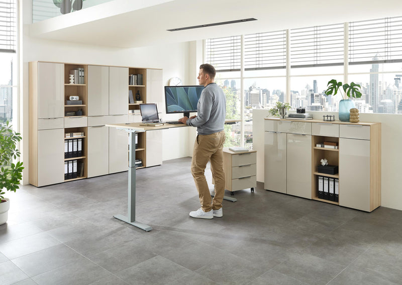 Komplettbüro SANTORIN IV Riva Eiche & Glas Cashmere 10-teilig