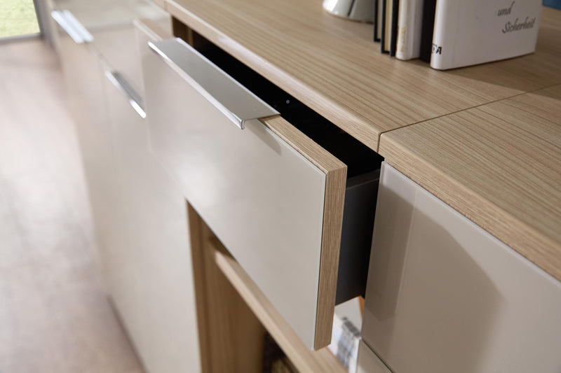 Komplettbüro Büro-Set SANTORIN V Riva Eiche & Glas Cashmere 7-teilig