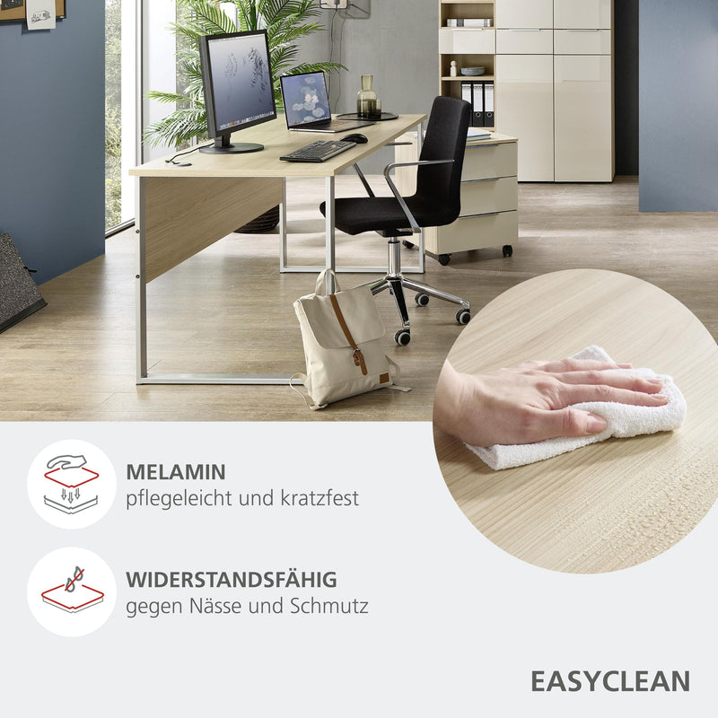 Komplettbüro Büro-Set SANTORIN V Riva Eiche & Glas Cashmere 7-teilig