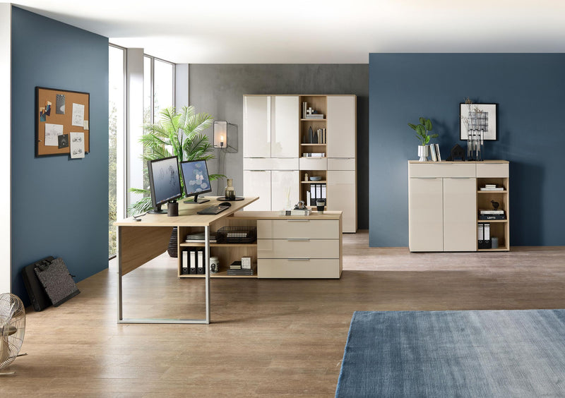 Komplettbüro Büro-Set SANTORIN VI Riva Eiche & Glas Cashmere 6-teilig