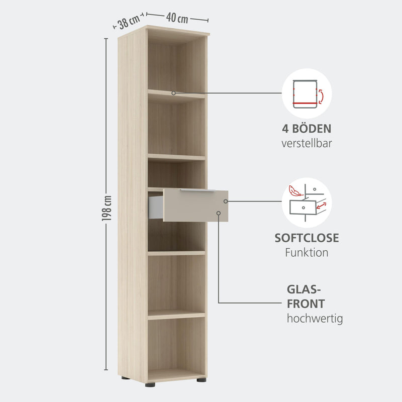 Komplettbüro Büro-Set SANTORIN VI Riva Eiche & Glas Cashmere 6-teilig