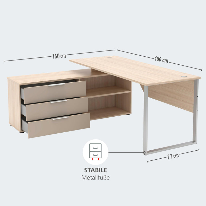 Komplettbüro Büro-Set SANTORIN VI Riva Eiche & Glas Cashmere 6-teilig