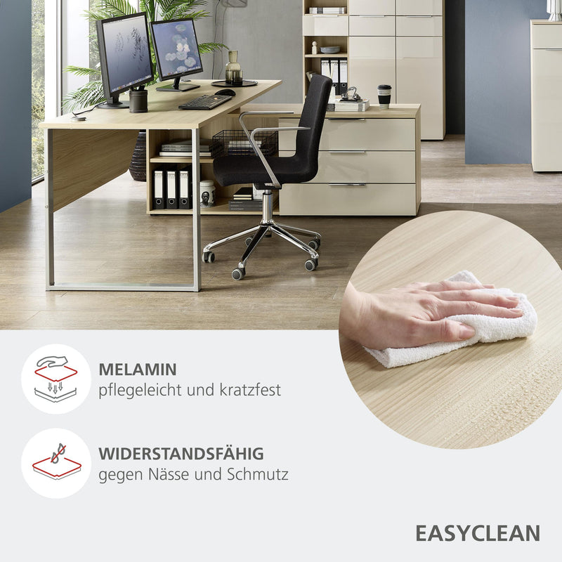 Komplettbüro Büro-Set SANTORIN VI Riva Eiche & Glas Cashmere 6-teilig