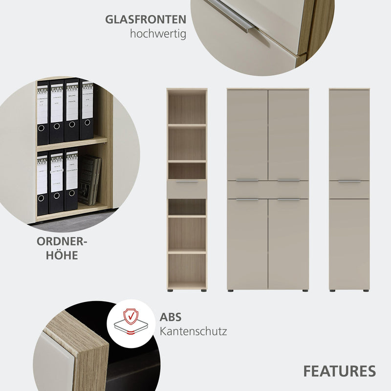 Komplettbüro Büro-Set SANTORIN VI Riva Eiche & Glas Cashmere 6-teilig