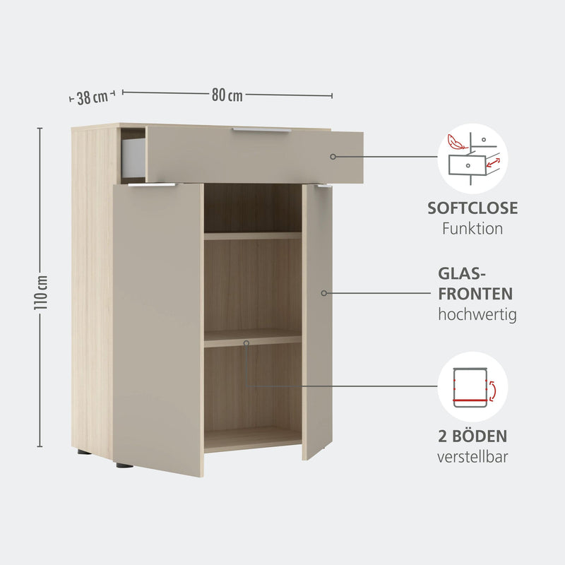 Komplettbüro Büro-Set SANTORIN VII Riva Eiche & Glas Cashmere 7-teilig