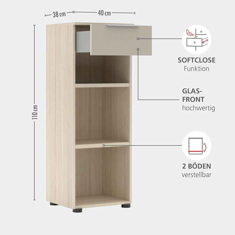 Komplettbüro Büro-Set SANTORIN VII Riva Eiche & Glas Cashmere 7-teilig
