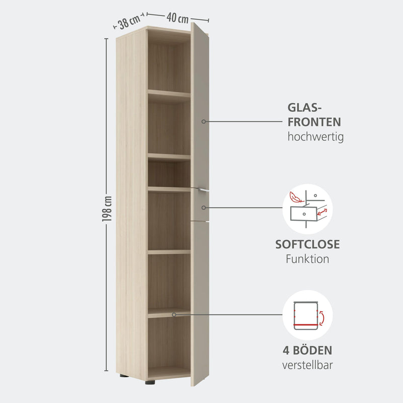 Komplettbüro Büro-Set SANTORIN VII Riva Eiche & Glas Cashmere 7-teilig