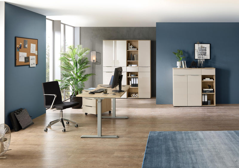 Komplettbüro Büro-Set SANTORIN VII Riva Eiche & Glas Cashmere 7-teilig