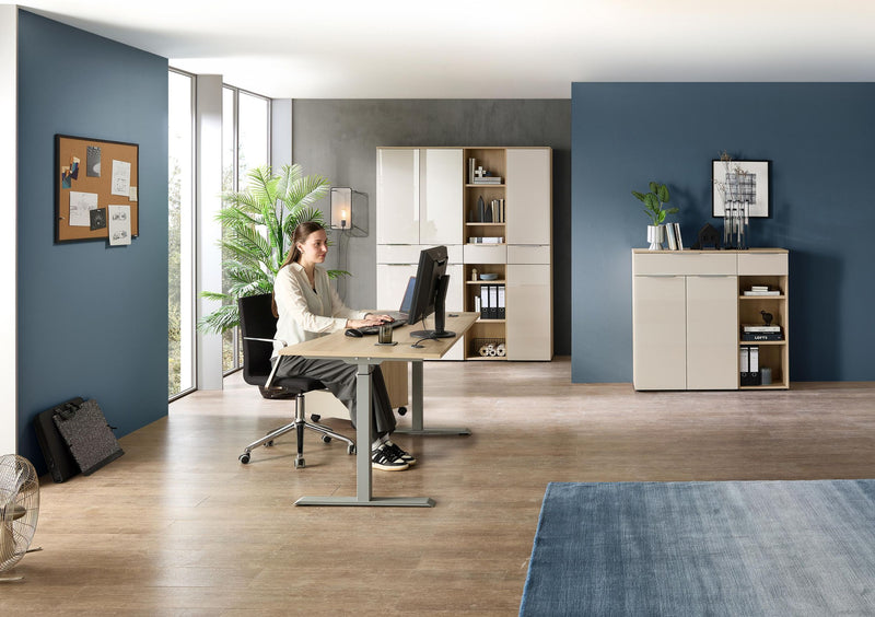 Komplettbüro Büro-Set SANTORIN VII Riva Eiche & Glas Cashmere 7-teilig