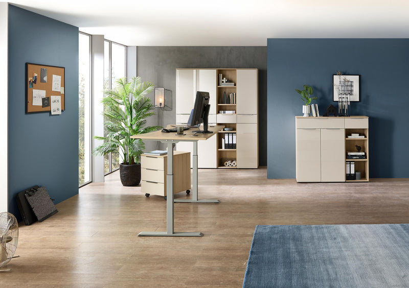 Komplettbüro Büro-Set SANTORIN VII Riva Eiche & Glas Cashmere 7-teilig