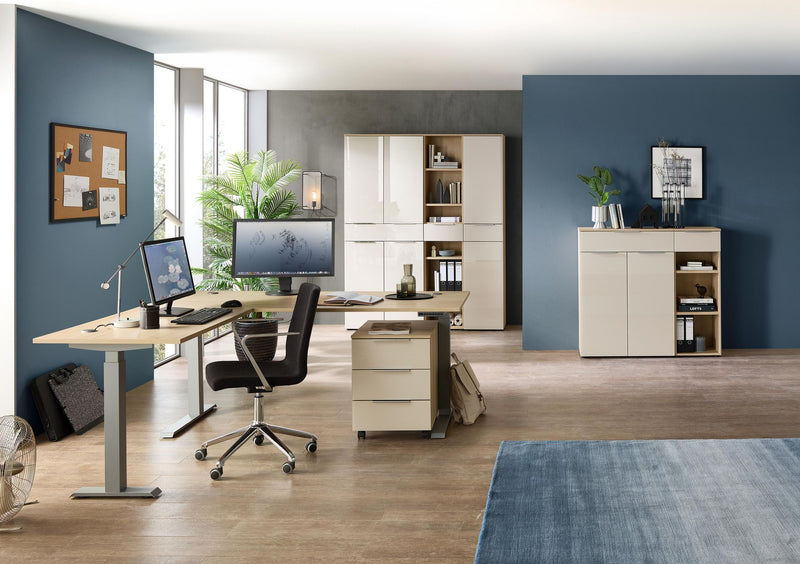 Komplettbüro Büro-Set SANTORIN VIII Riva Eiche & Glas Cashmere 7-teilig