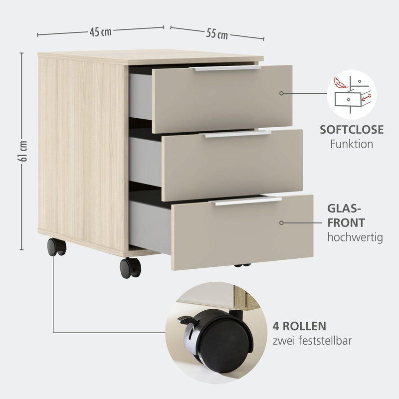 Komplettbüro Büro-Set SANTORIN VIII Riva Eiche & Glas Cashmere 7-teilig