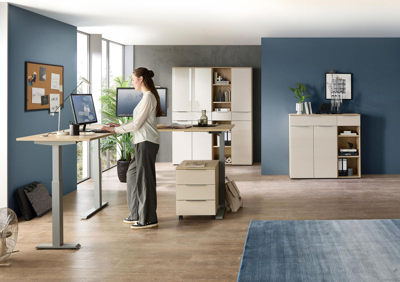 Komplettbüro Büro-Set SANTORIN VIII Riva Eiche & Glas Cashmere 7-teilig