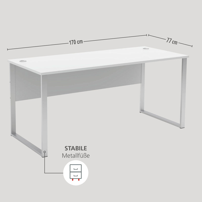 Schreibtisch SANTORIN 170 x 73 cm Weiß/Silber mit Kabeldurchlässen