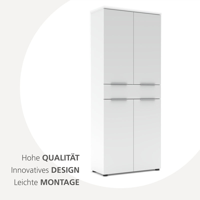 Büroschrank SANTORIN 80x198 cm Weiß & weißes Glas